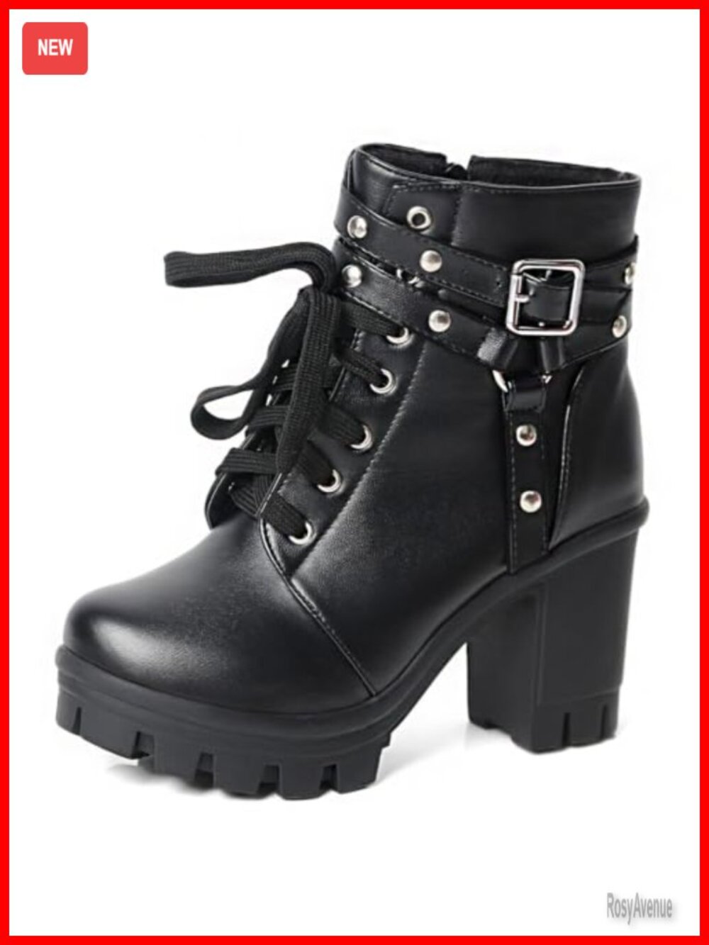 Goth Platform Heel Boots Punk Studded Lace Up Women Combat Booties